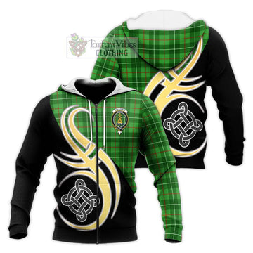 Galloway Tartan Knitted Hoodie with Family Crest and Celtic Symbol Style