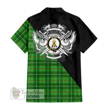 Galloway Tartan Short Sleeve Button Shirt with Family Crest and Military Logo Style