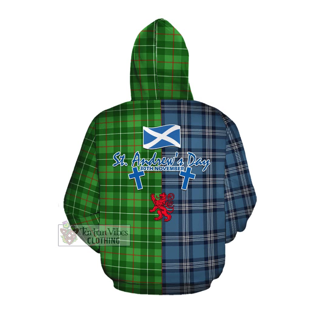 Tartan Vibes Clothing Galloway Tartan Cotton Hoodie Happy St. Andrew's Day Half Tartan Style