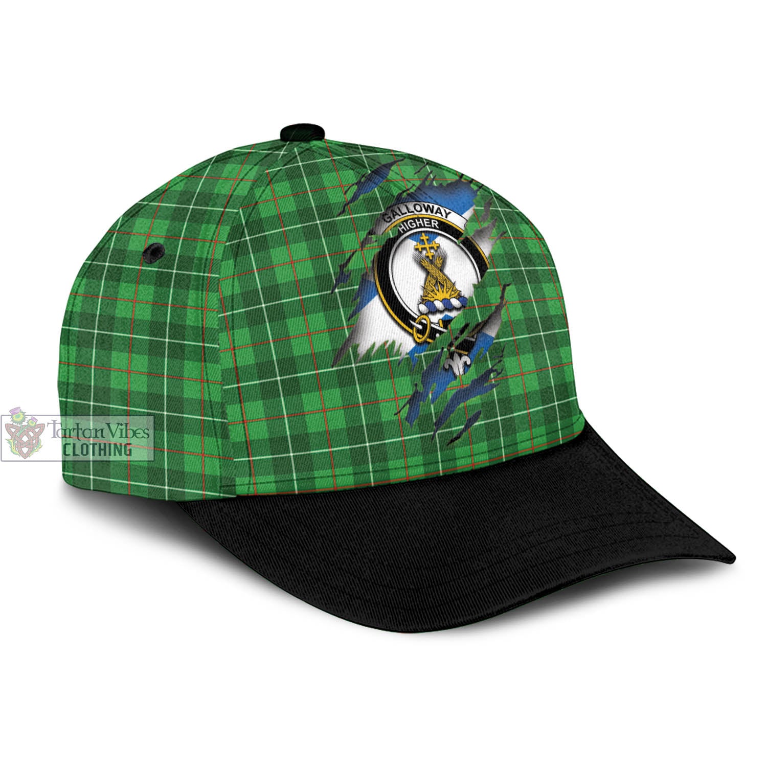 Tartan Vibes Clothing Galloway Tartan Classic Cap with Family Crest In Me Style