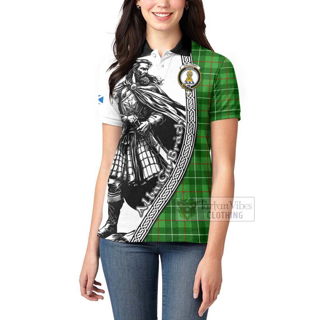 Tartan Vibes Clothing Galloway Tartan Clan Crest Women's Polo Shirt with Highlander Warrior Celtic Style