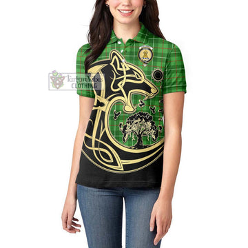 Galloway Tartan Women's Polo Shirt with Family Crest Celtic Wolf Style