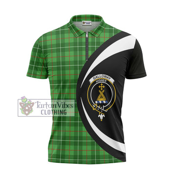 Galloway Tartan Zipper Polo Shirt with Family Crest Circle Style