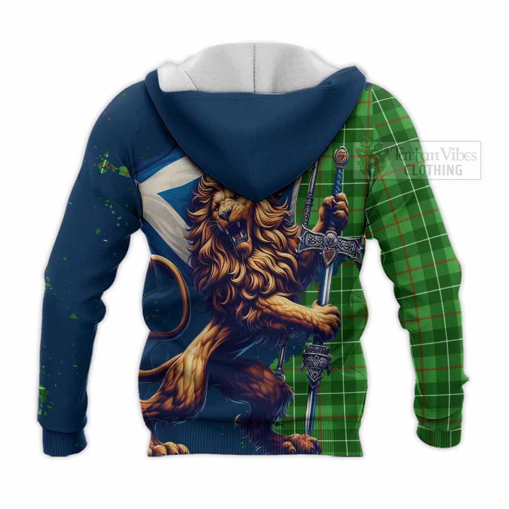 Tartan Vibes Clothing Galloway Tartan Family Crest Knitted Hoodie with Scottish Majestic Lion