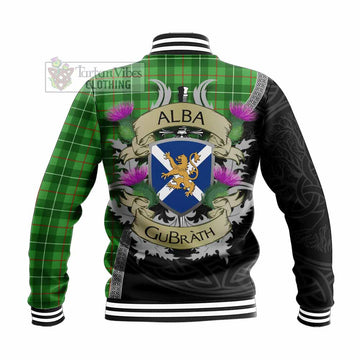Galloway Tartan Family Crest Baseball Jacket Lion Rampant Royal Thistle Shield Celtic Inspired - Tartan Vibes Clothing