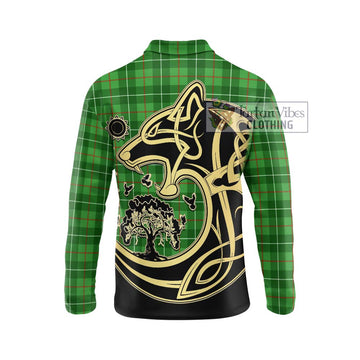 Galloway Tartan Long Sleeve Polo Shirt with Family Crest Celtic Wolf Style