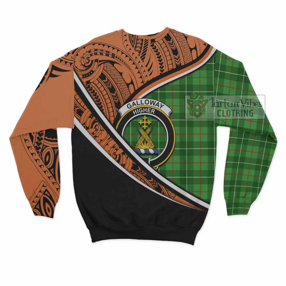 Tartan Vibes Clothing Galloway Crest Tartan Sweatshirt with Maori Tattoo Style - Orange Version