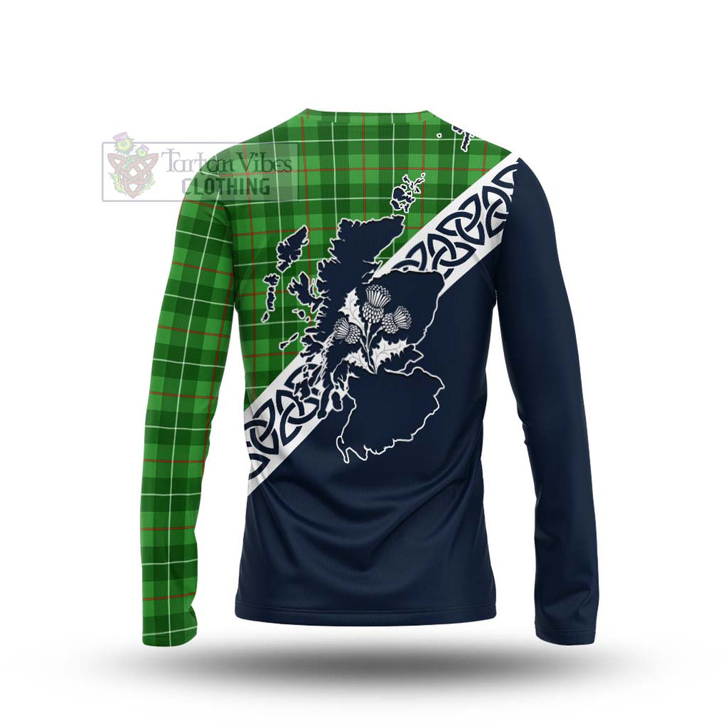 Tartan Vibes Clothing Galloway Tartan Long Sleeve T-Shirt Featuring Thistle and Scotland Map