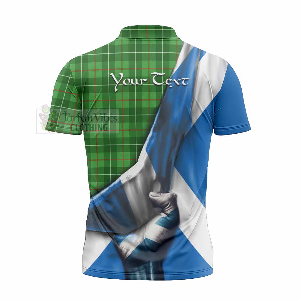 Tartan Vibes Clothing Galloway Tartan Zipper Polo Shirt with Family Crest Scotland Patriotic Style