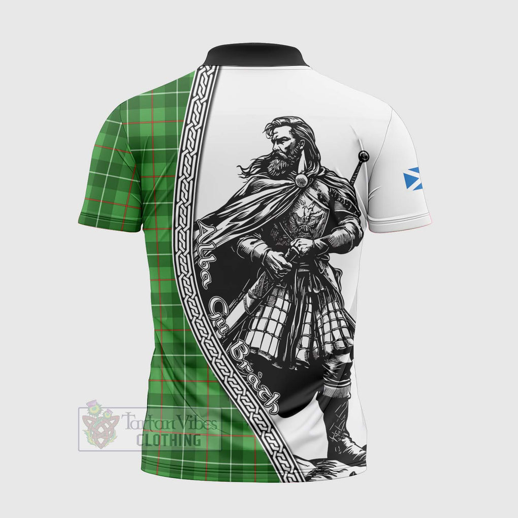 Tartan Vibes Clothing Galloway Tartan Clan Crest Zipper Polo Shirt with Highlander Warrior Celtic Style