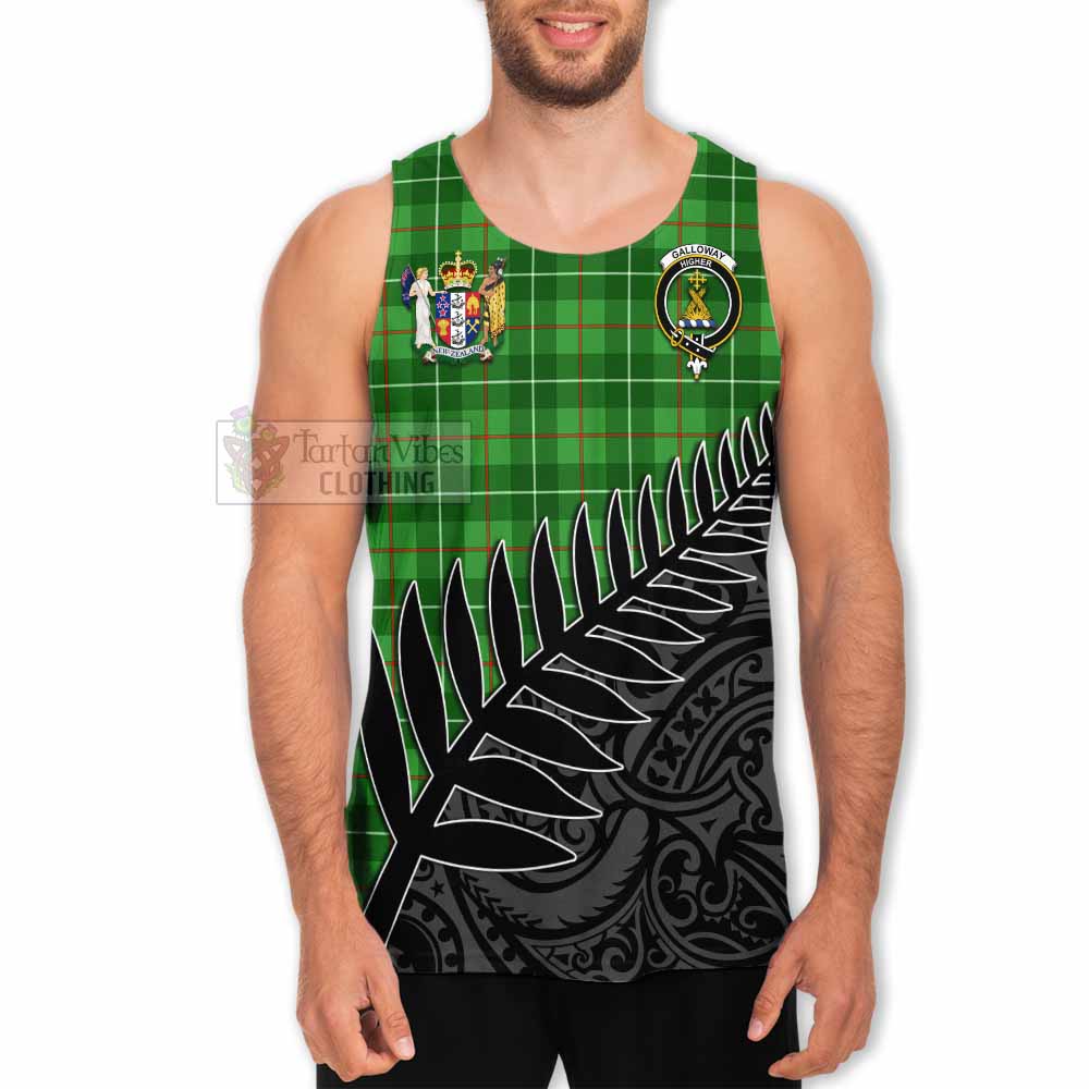 Tartan Vibes Clothing Galloway Crest Tartan Men's Tank Top with New Zealand Silver Fern Half Style