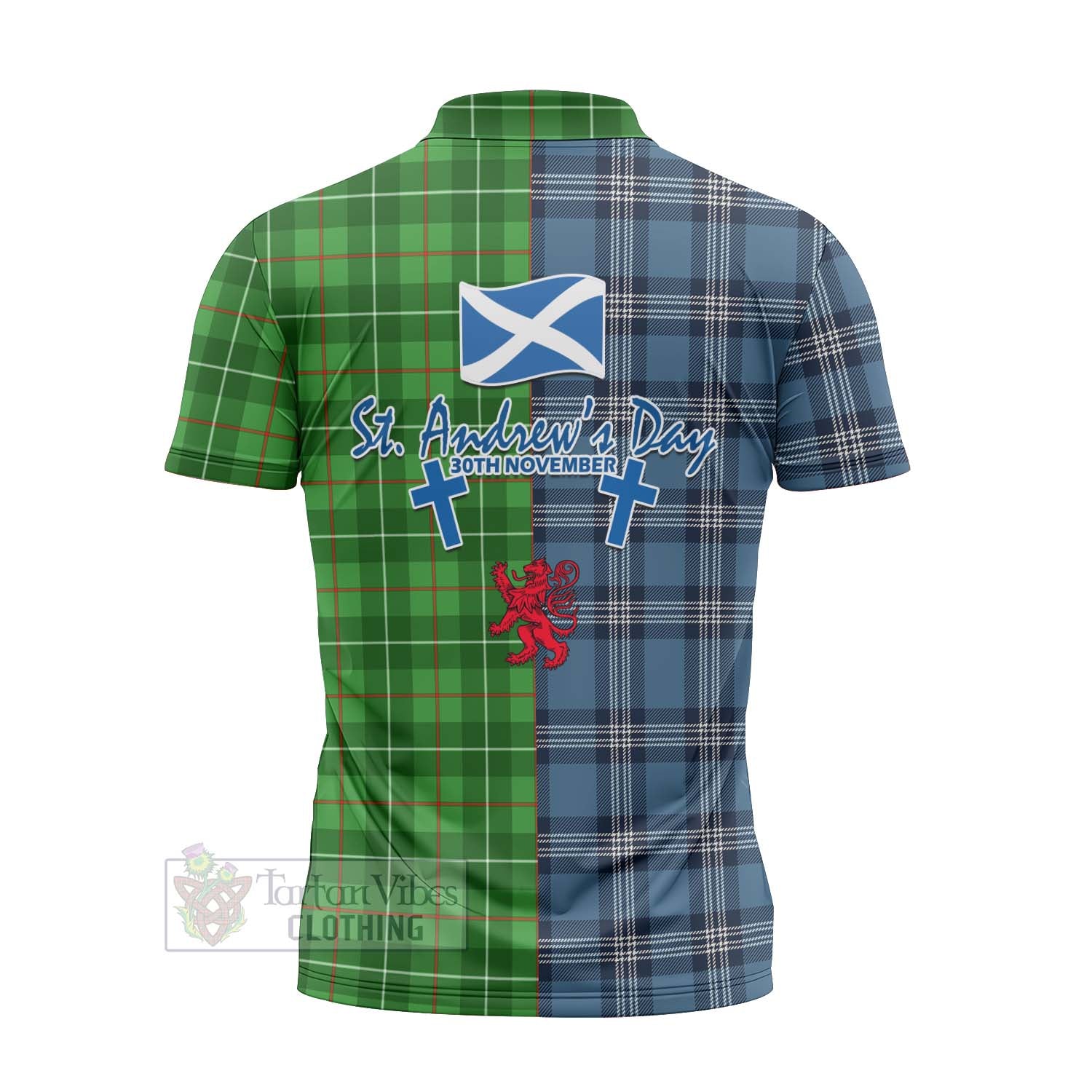 Tartan Vibes Clothing Galloway Tartan Zipper Polo Shirt Happy St. Andrew's Day Half Tartan Style