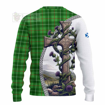 Galloway Tartan Knitted Sweater with Family Crest and St. Andrew's Cross Accented by Thistle Vines