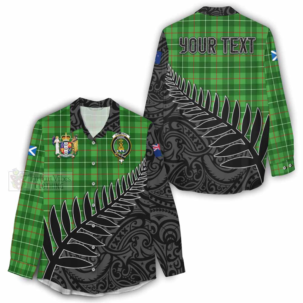 Tartan Vibes Clothing Galloway Crest Tartan Women's Casual Shirt with New Zealand Silver Fern Half Style