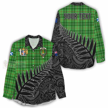 Galloway Crest Tartan Women's Casual Shirt with New Zealand Silver Fern Half Style