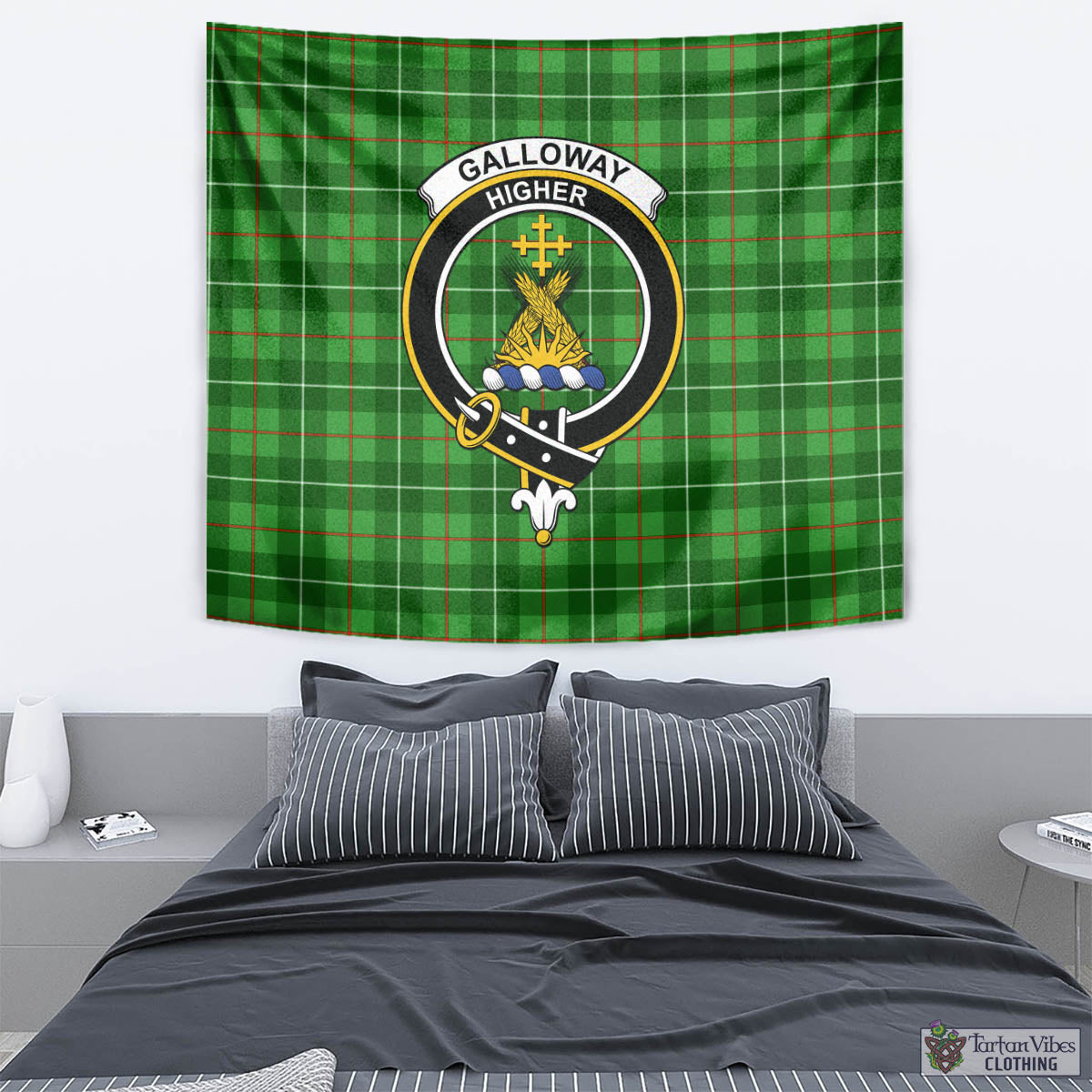 Tartan Vibes Clothing Galloway Tartan Tapestry Wall Hanging and Home Decor for Room with Family Crest