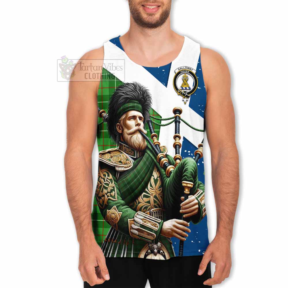 Galloway Tartan Men's Tank Top with Family Crest Scottish Bagpiper Vibes