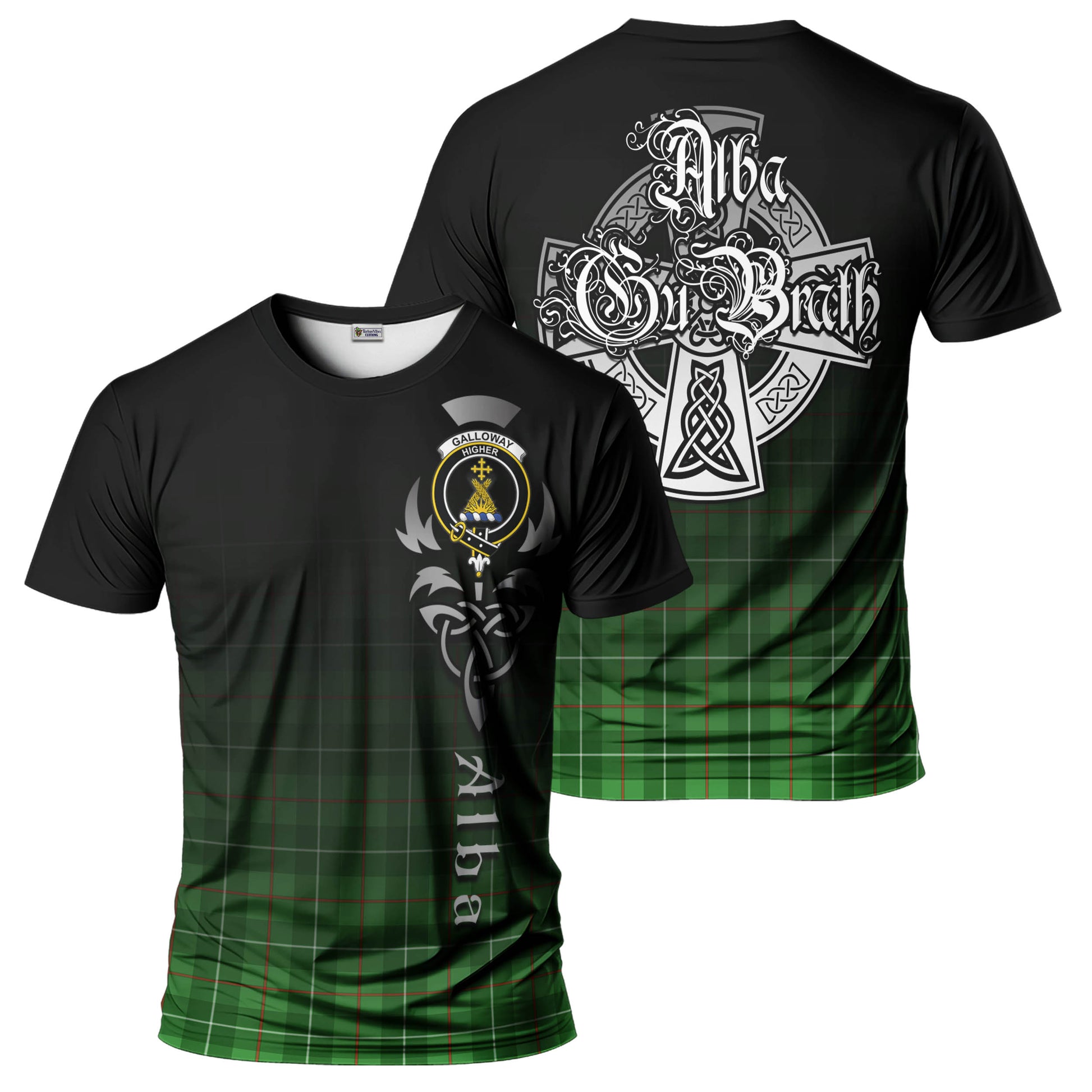 Tartan Vibes Clothing Galloway Tartan T-Shirt Featuring Alba Gu Brath Family Crest Celtic Inspired