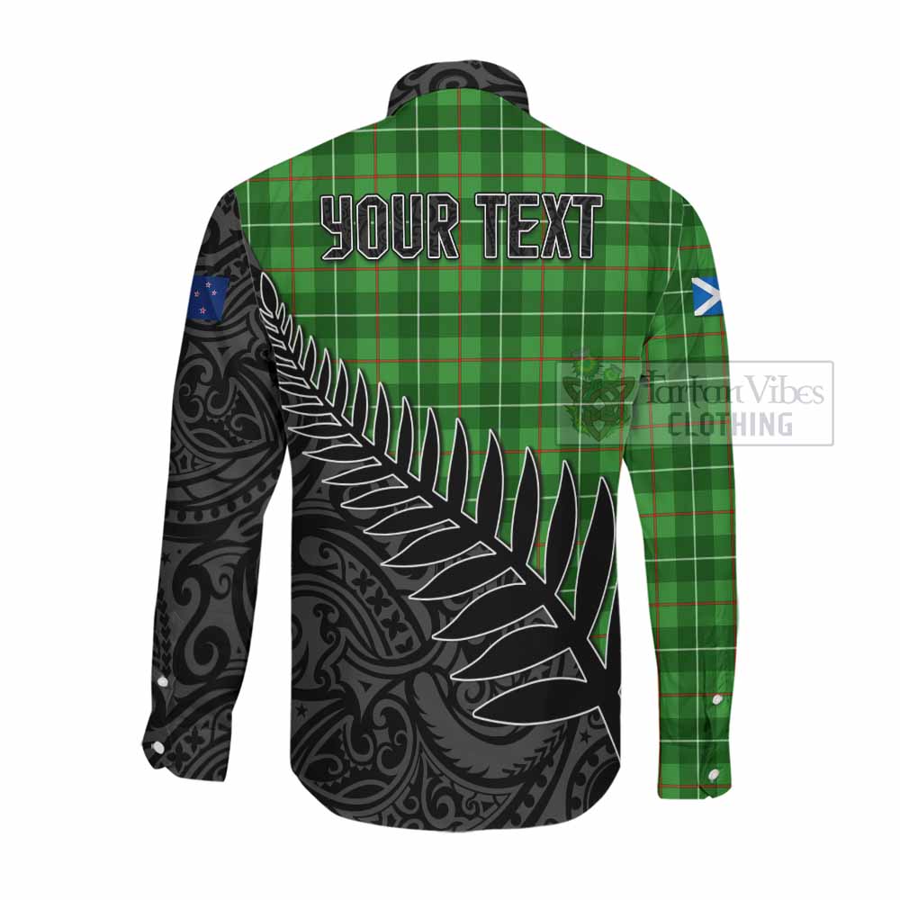 Tartan Vibes Clothing Galloway Crest Tartan Long Sleeve Button Shirt with New Zealand Silver Fern Half Style