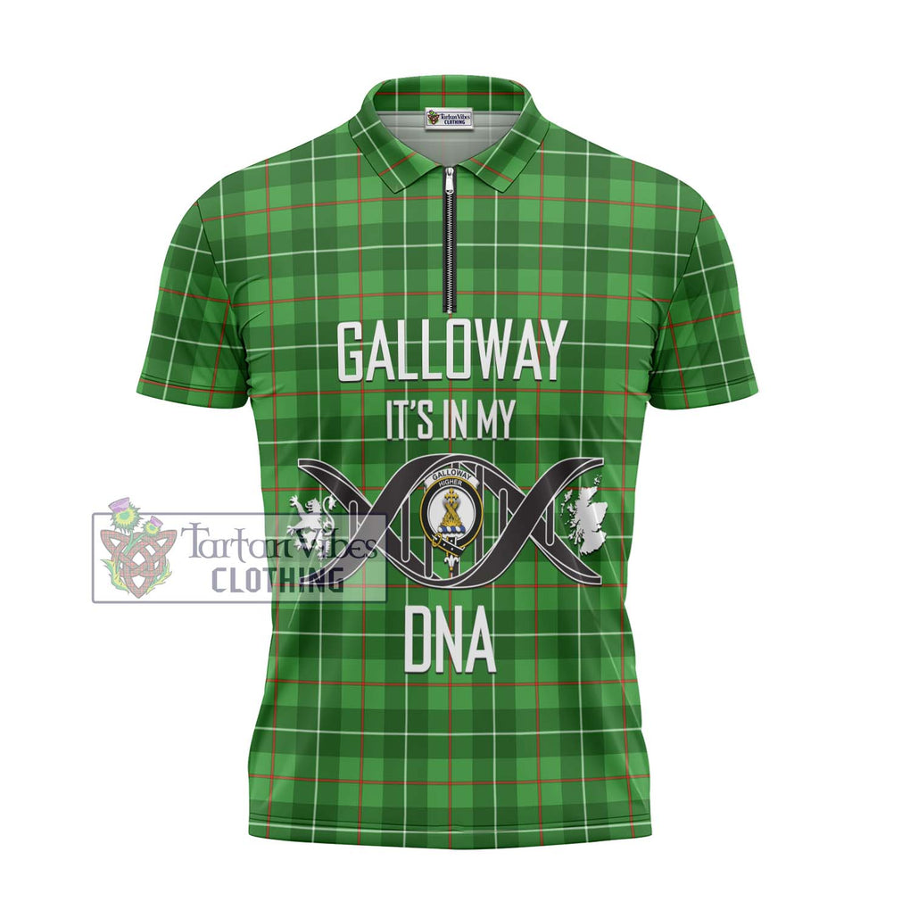 Galloway Tartan Zipper Polo Shirt with Family Crest DNA In Me Style - Tartanvibesclothing Shop