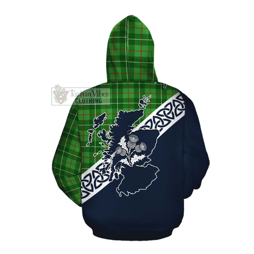 Tartan Vibes Clothing Galloway Tartan Cotton Hoodie Featuring Thistle and Scotland Map