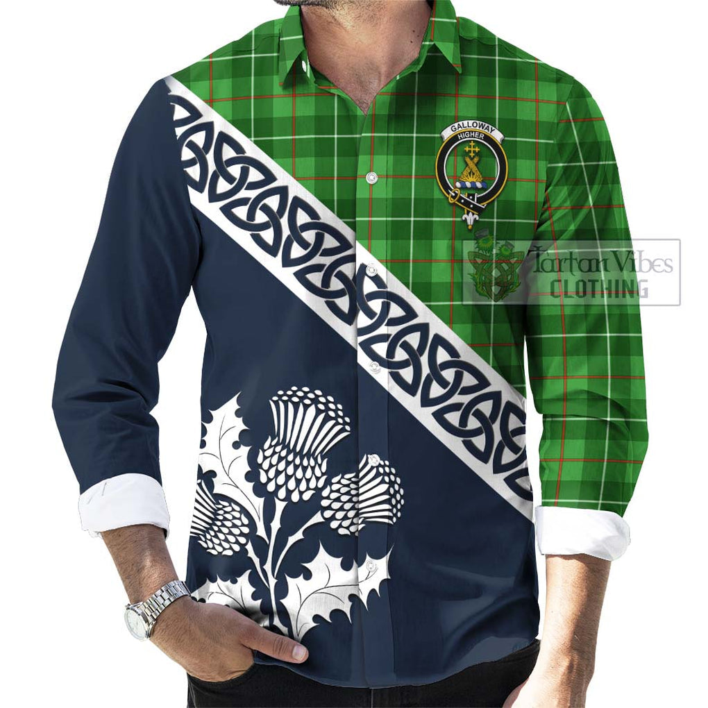 Tartan Vibes Clothing Galloway Tartan Long Sleeve Button Shirt Featuring Thistle and Scotland Map