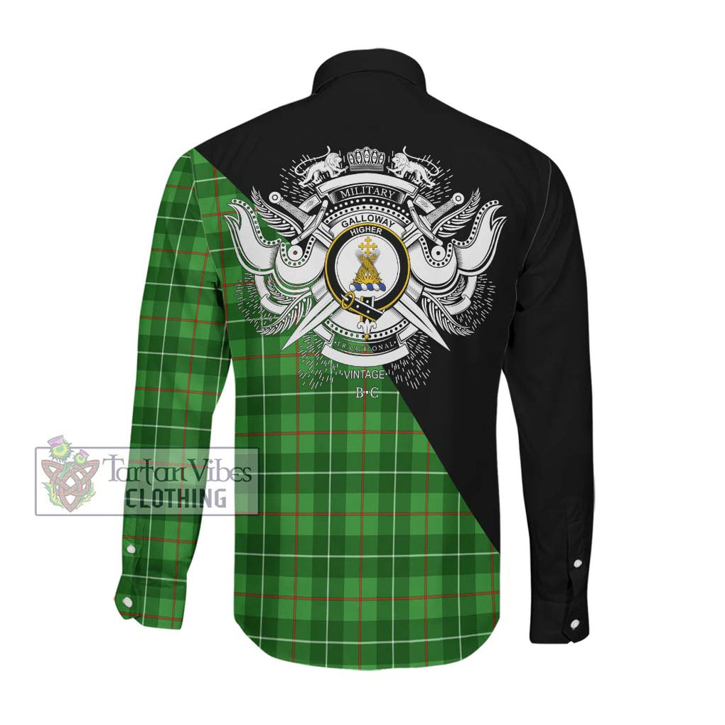 Galloway Tartan Long Sleeve Button Shirt with Family Crest and Military Logo Style Men's Shirt - Tartanvibesclothing Shop