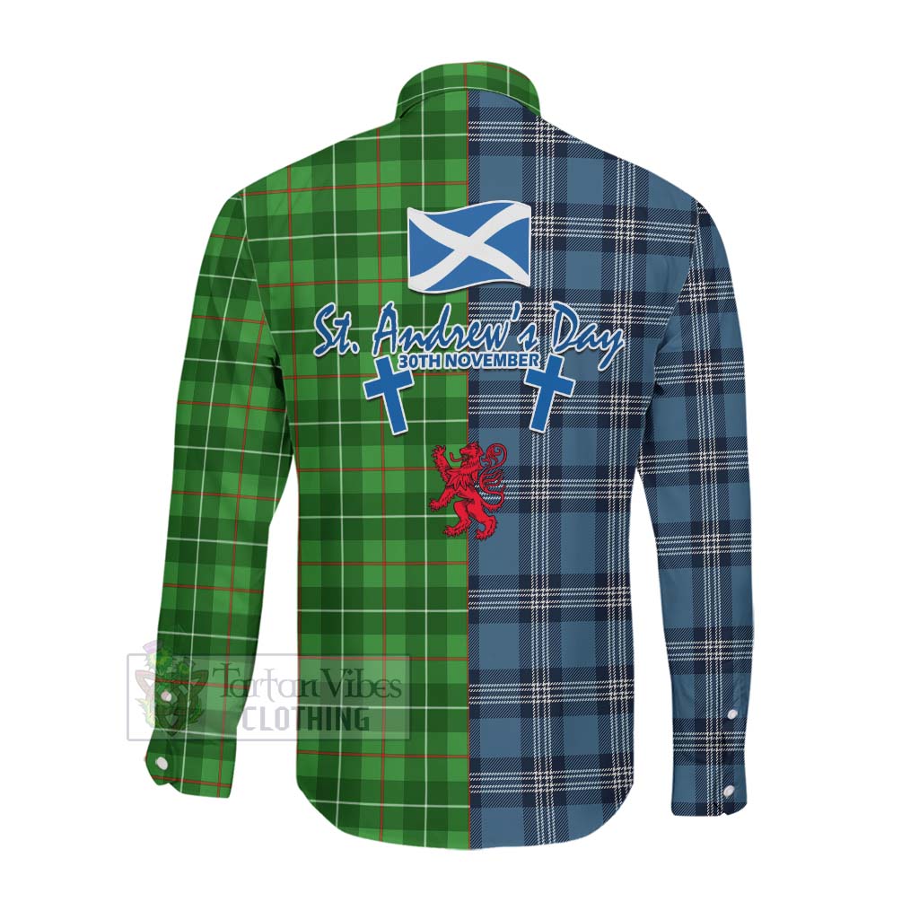 Tartan Vibes Clothing Galloway Tartan Long Sleeve Button Shirt Happy St. Andrew's Day Half Tartan Style