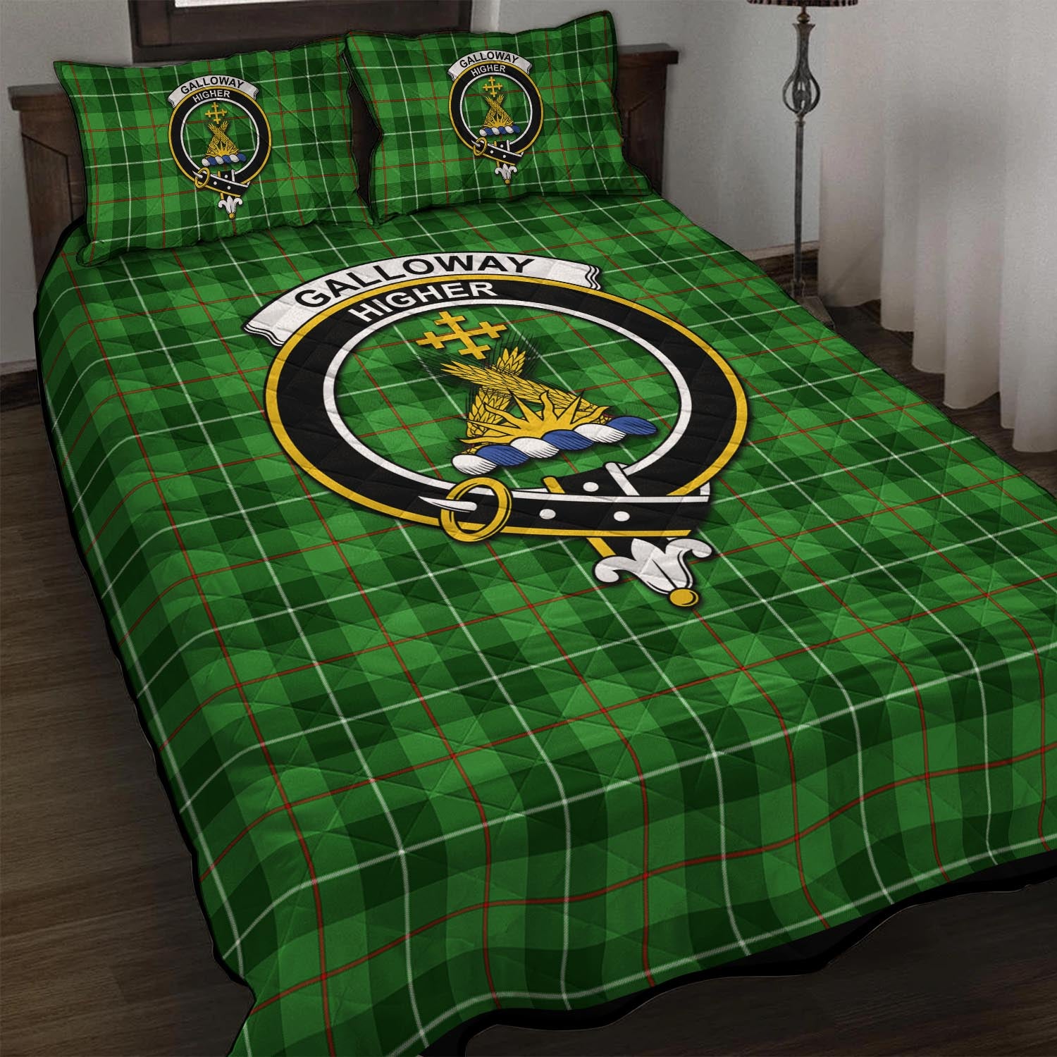 Galloway Tartan Quilt Bed Set with Family Crest - Tartan Vibes Clothing