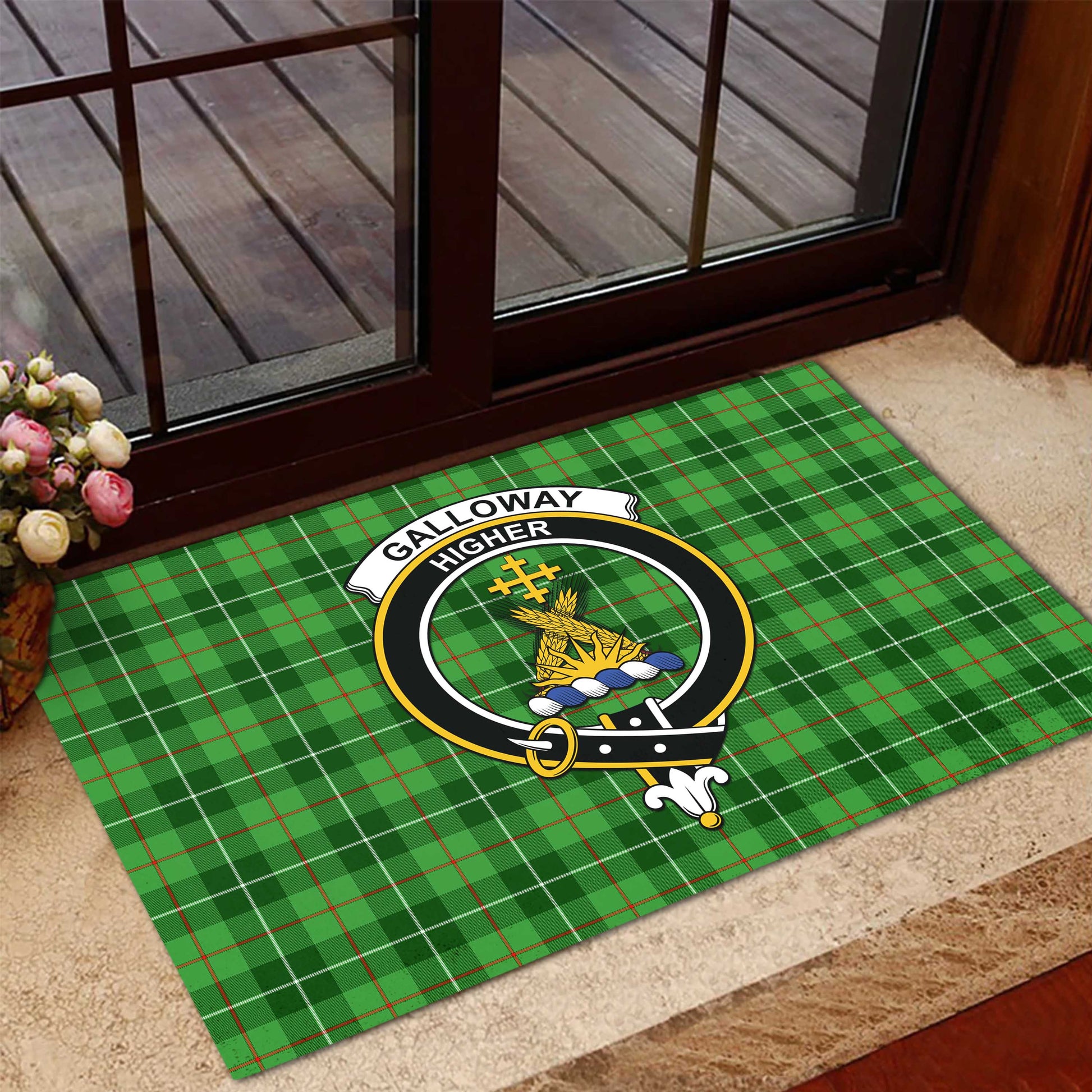 Galloway Tartan Door Mat with Family Crest - Tartanvibesclothing