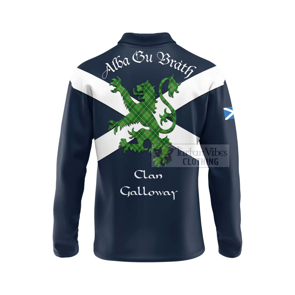 Tartan Vibes Clothing Galloway Tartan Lion Rampant Long Sleeve Polo Shirt – Proudly Display Your Heritage with Alba Gu Brath and Clan Name