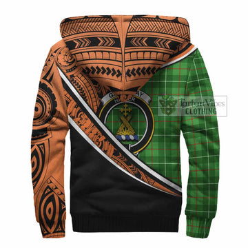 Galloway Crest Tartan Sherpa Hoodie with Polynesian Vibes Style - Orange Version