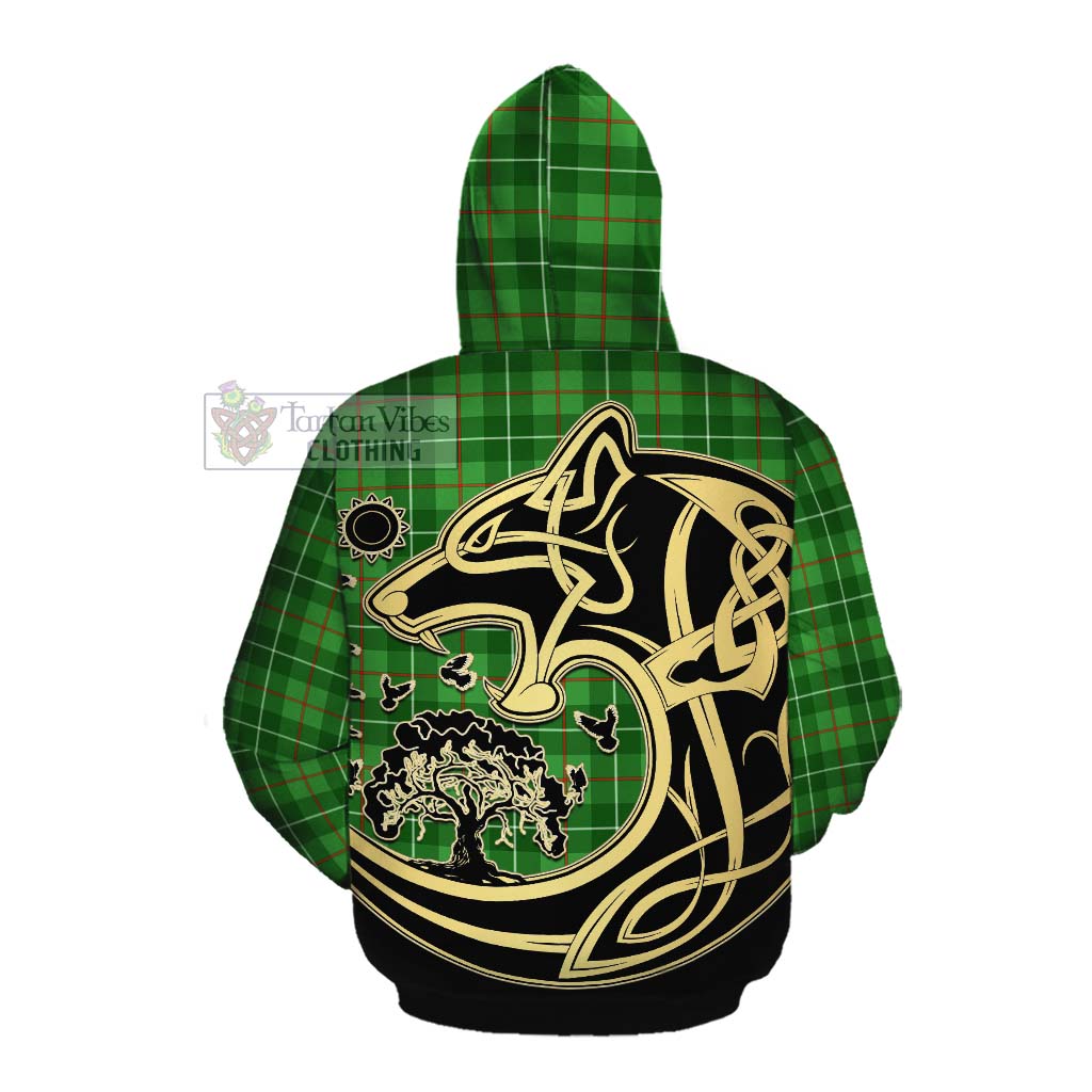 Tartan Vibes Clothing Galloway Tartan Cotton Hoodie with Family Crest Celtic Wolf Style