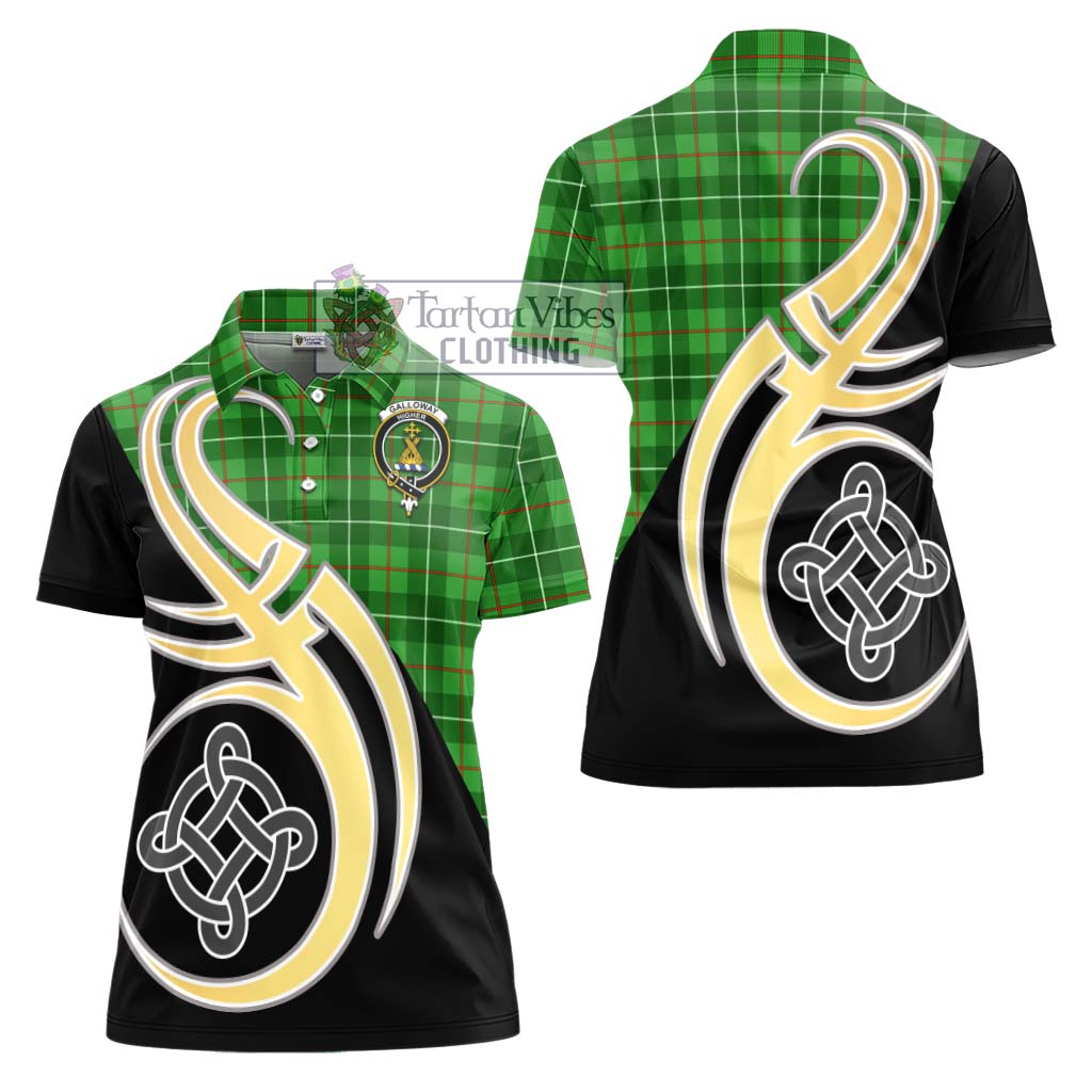 Galloway Tartan Women's Polo Shirt with Family Crest and Celtic Symbol Style - Tartan Vibes Clothing