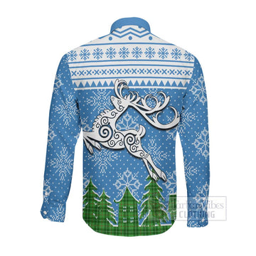 Galloway Clan Christmas Long Sleeve Button Shirt Celtic Reindeer Style