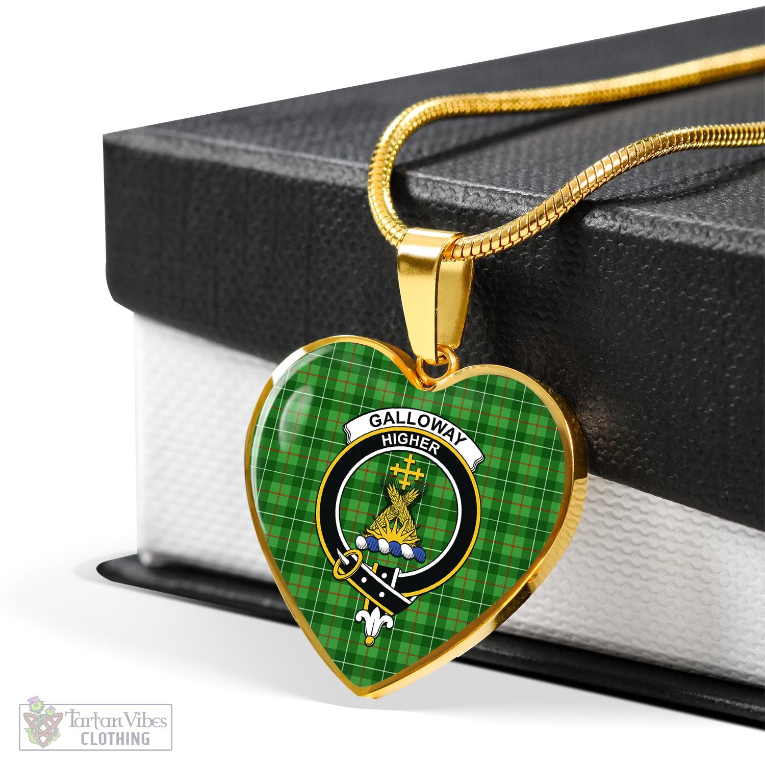 Tartan Vibes Clothing Galloway Tartan Heart Necklace with Family Crest