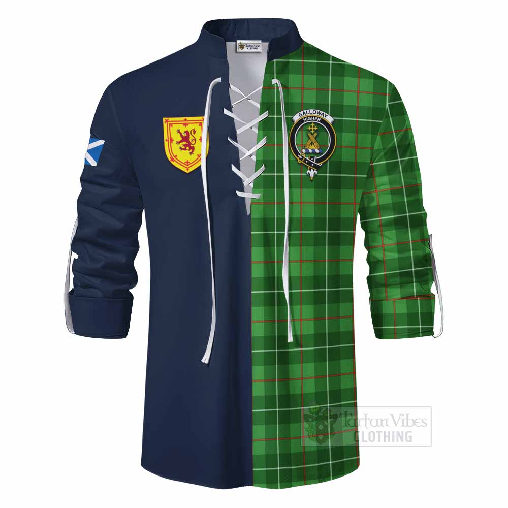 Galloway Tartan Ghillie Kilt Shirt Alba with Scottish Lion Royal Arm Half Style