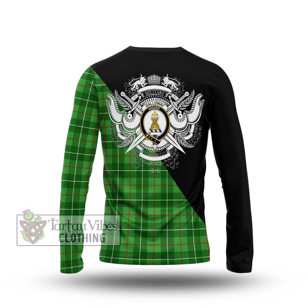 Galloway Tartan Long Sleeve T-Shirt with Family Crest and Military Logo Style - Tartanvibesclothing Shop