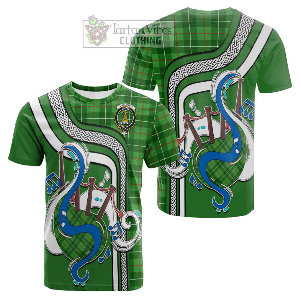 Tartan Vibes Clothing Galloway Tartan Cotton T-shirt with Epic Bagpipe Style