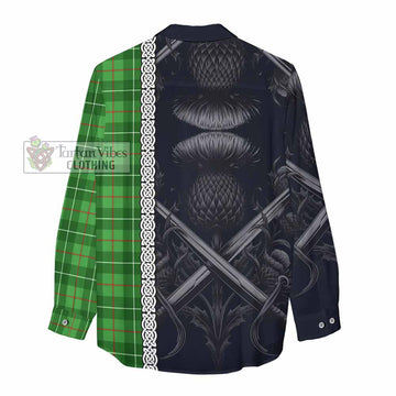 Galloway Tartan Women's Casual Shirt with Family Crest Cross Sword Thistle Celtic Vibes