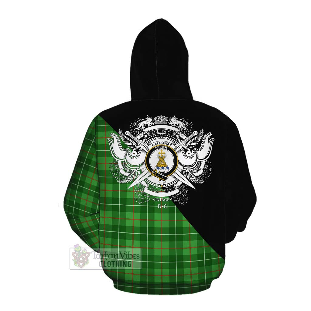 Tartan Vibes Clothing Galloway Tartan Cotton Hoodie with Family Crest and Military Logo Style