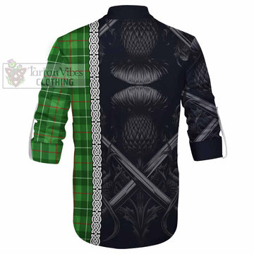 Galloway Tartan Ghillie Kilt Shirt with Family Crest Cross Sword Thistle Celtic Vibes