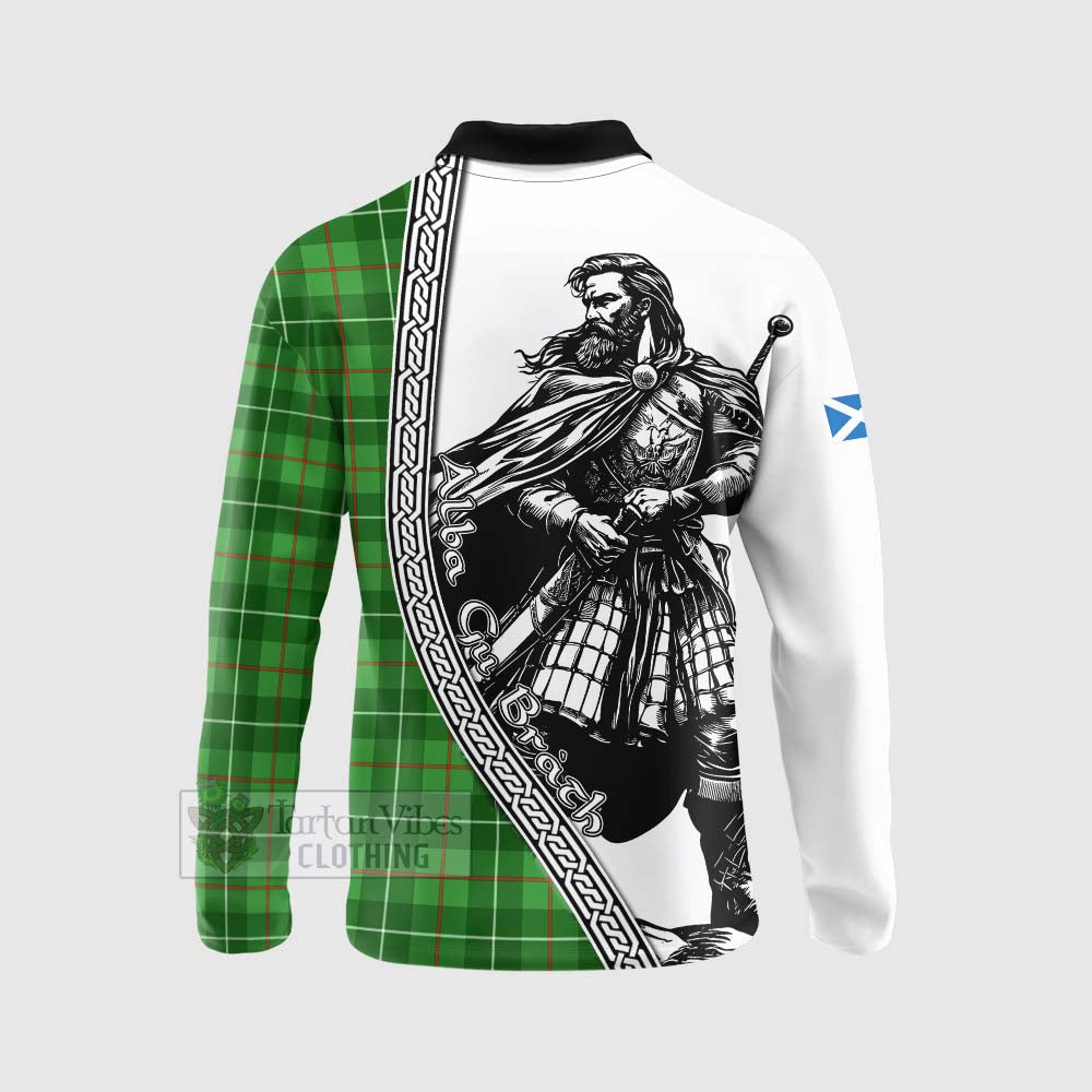 Tartan Vibes Clothing Galloway Tartan Clan Crest Long Sleeve Polo Shirt with Highlander Warrior Celtic Style