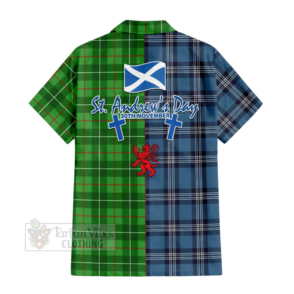 Tartan Vibes Clothing Galloway Tartan Short Sleeve Button Shirt Happy St. Andrew's Day Half Tartan Style