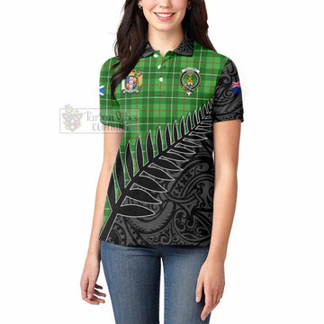 Galloway Crest Tartan Women's Polo Shirt with New Zealand Silver Fern Half Style