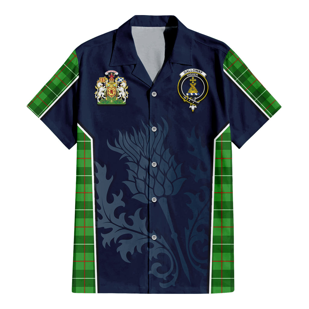 Tartan Vibes Clothing Galloway Tartan Short Sleeve Button Up Shirt with Family Crest and Scottish Thistle Vibes Sport Style