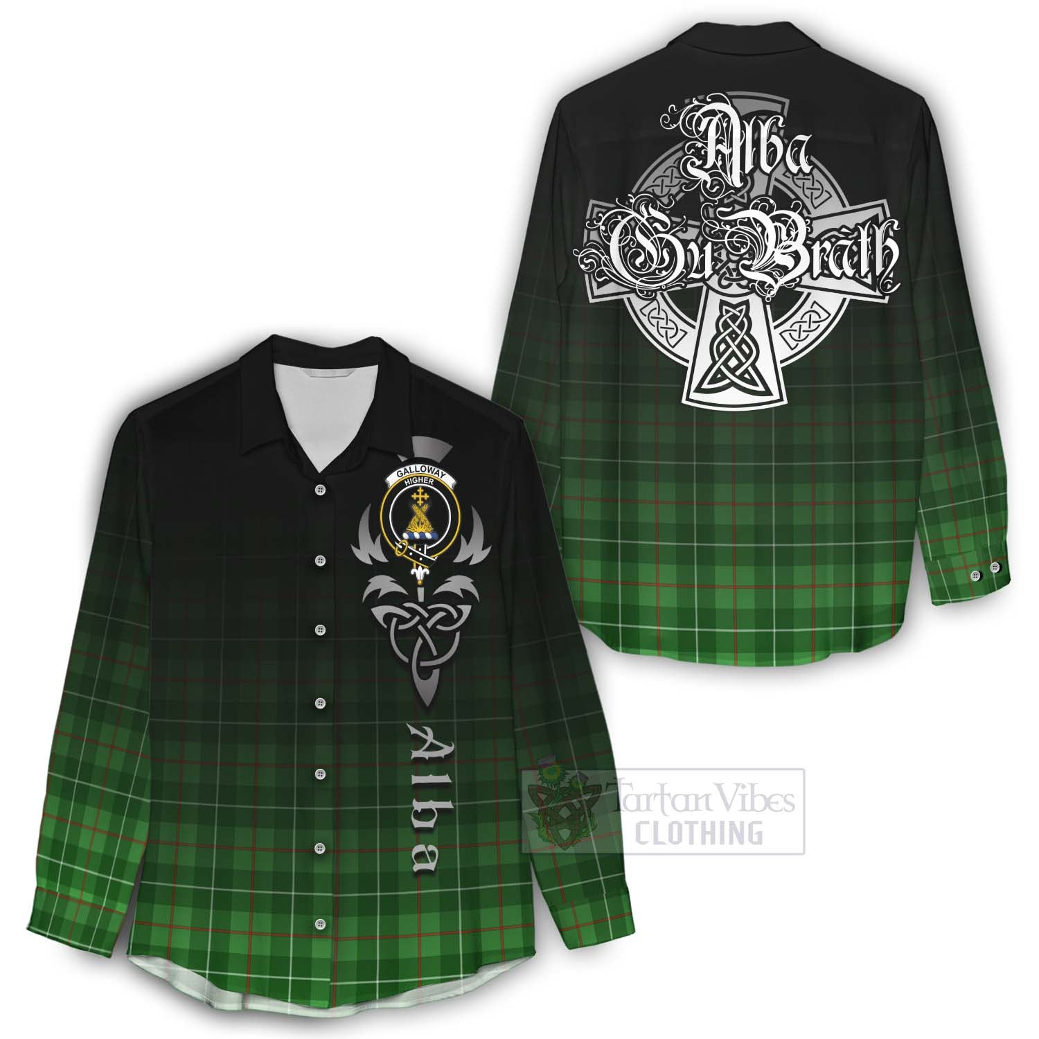 Tartan Vibes Clothing Galloway Tartan Women's Casual Shirt Featuring Alba Gu Brath Family Crest Celtic Inspired