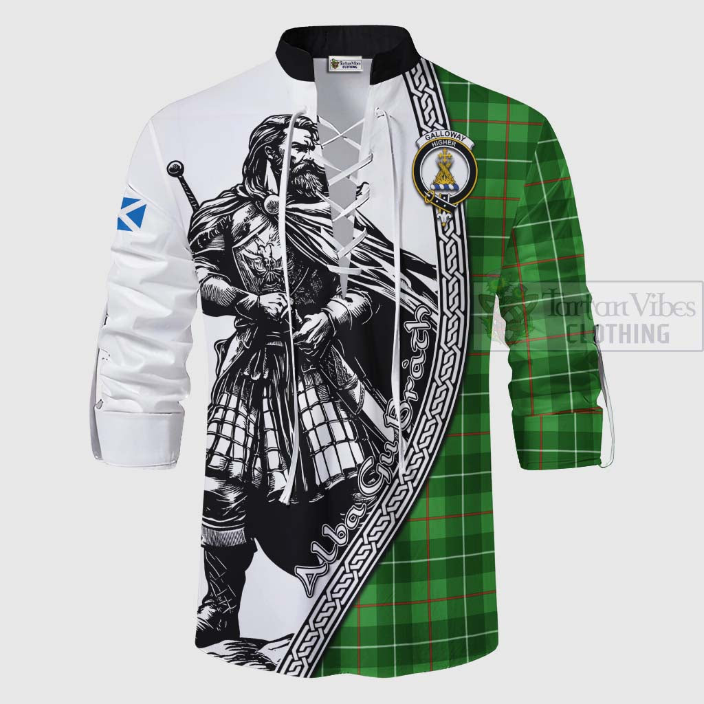 Tartan Vibes Clothing Galloway Tartan Clan Crest Ghillie Kilt Shirt with Highlander Warrior Celtic Style