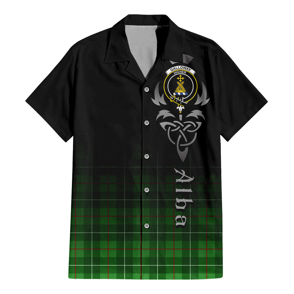 Tartan Vibes Clothing Galloway Tartan Short Sleeve Button Up Featuring Alba Gu Brath Family Crest Celtic Inspired