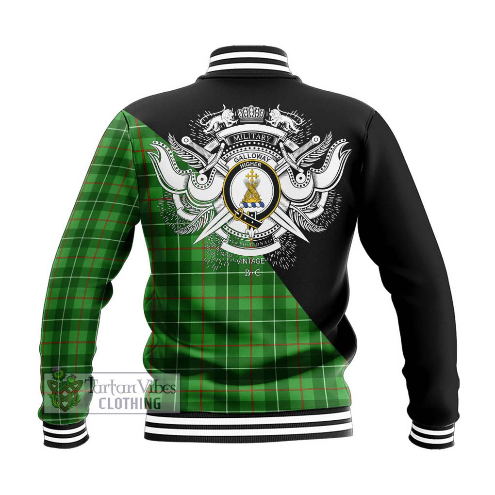 Galloway Tartan Baseball Jacket with Family Crest and Military Logo Style - Tartanvibesclothing Shop